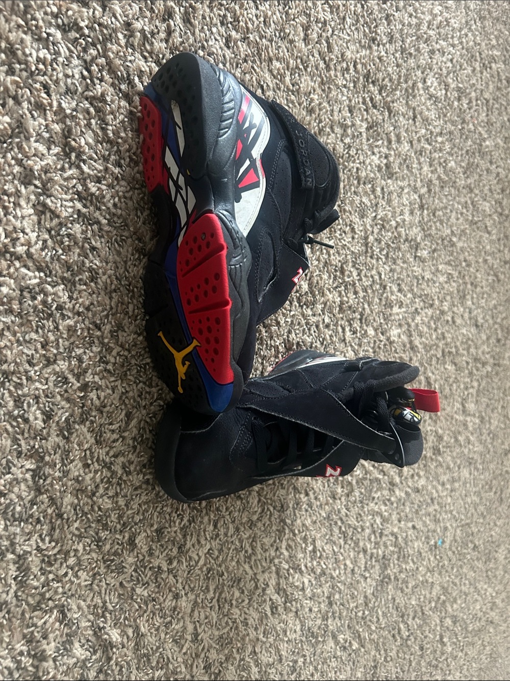 Kids Black and Red Athletic Sneakers with Blue and Yellow Accents